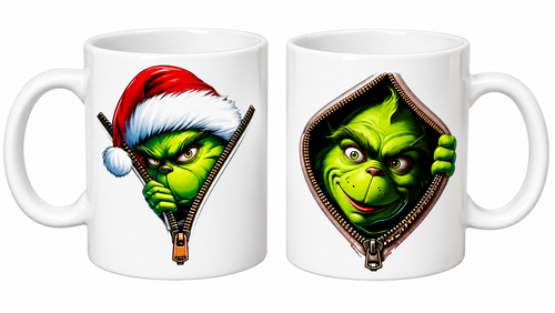Grinch mok 2 kanten bedrukt.